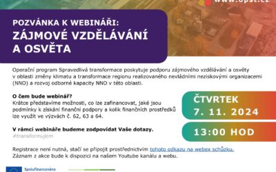 Pozvánka na webinář k výzvě Zájmové vzdělávání a osvěta – OPST